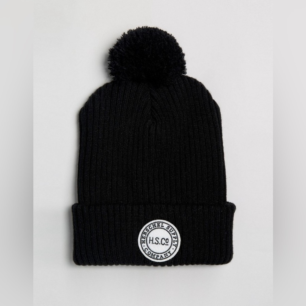 Herschel Supply Company Knitted Black Ribbed Pom Beanie